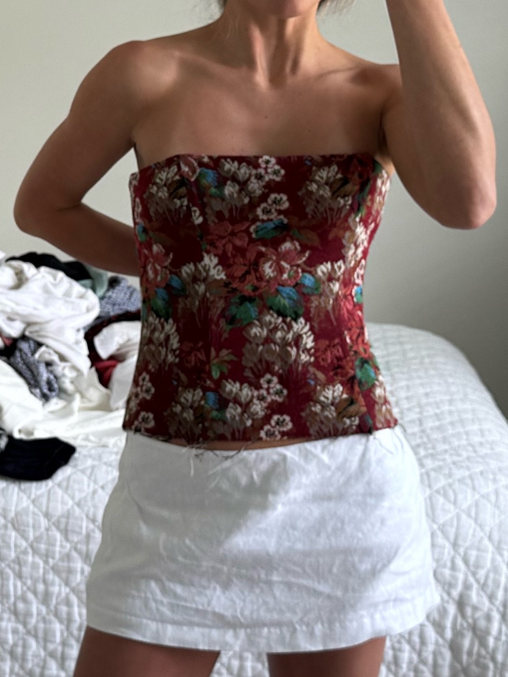 House of CB Red Floral Strapless Corset Top